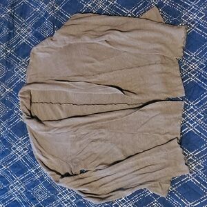 Taupe Gray Shawl Collar Style Lightweight Linen Lettuce Hem Cardigan